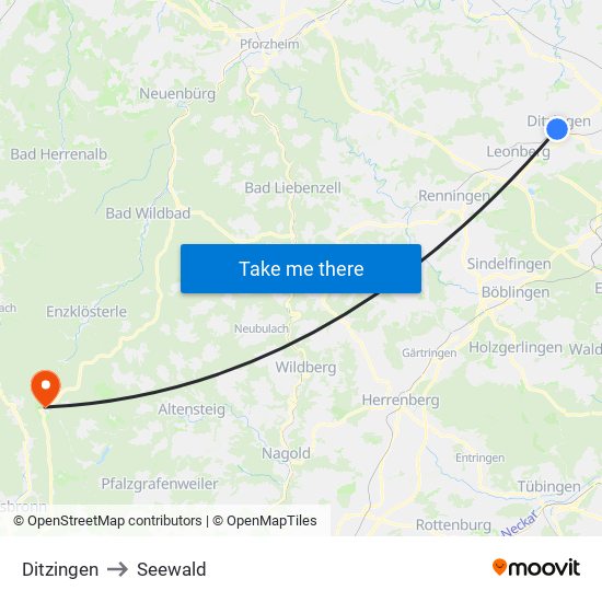 Ditzingen to Seewald map