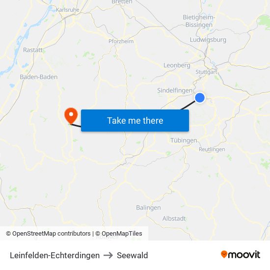 Leinfelden-Echterdingen to Seewald map