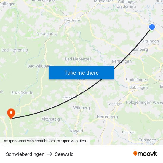 Schwieberdingen to Seewald map