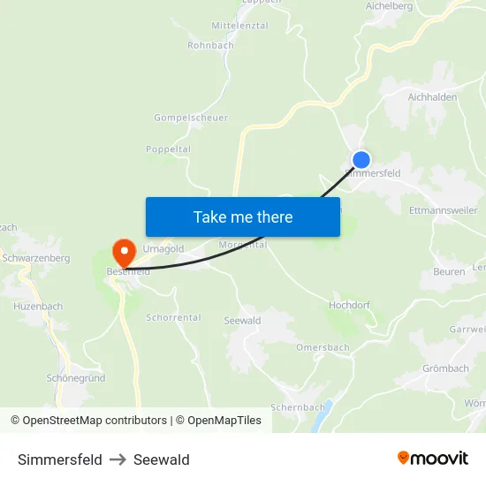 Simmersfeld to Seewald map