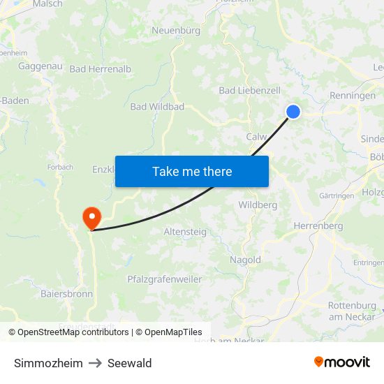 Simmozheim to Seewald map