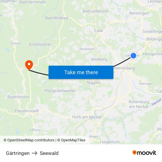 Gärtringen to Seewald map