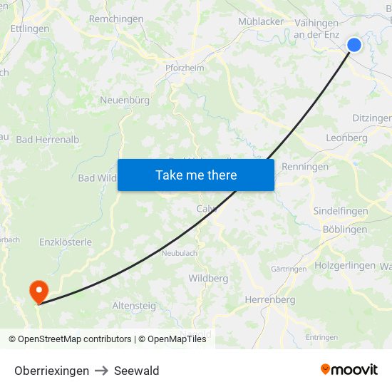 Oberriexingen to Seewald map