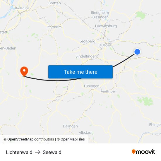 Lichtenwald to Seewald map