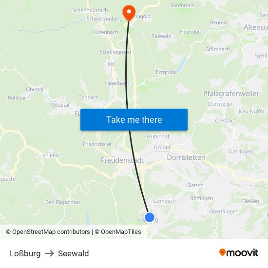 Loßburg to Seewald map