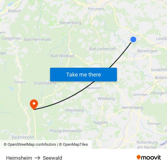 Heimsheim to Seewald map
