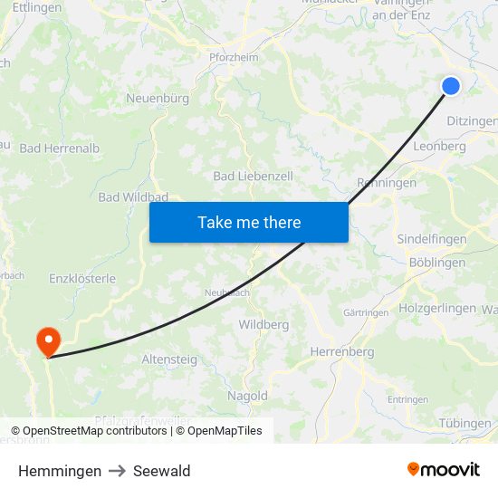 Hemmingen to Seewald map