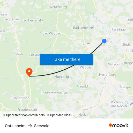 Ostelsheim to Seewald map