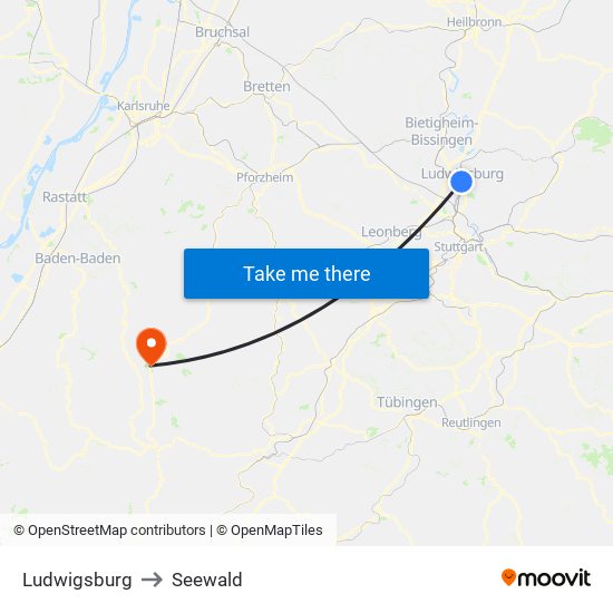 Ludwigsburg to Seewald map