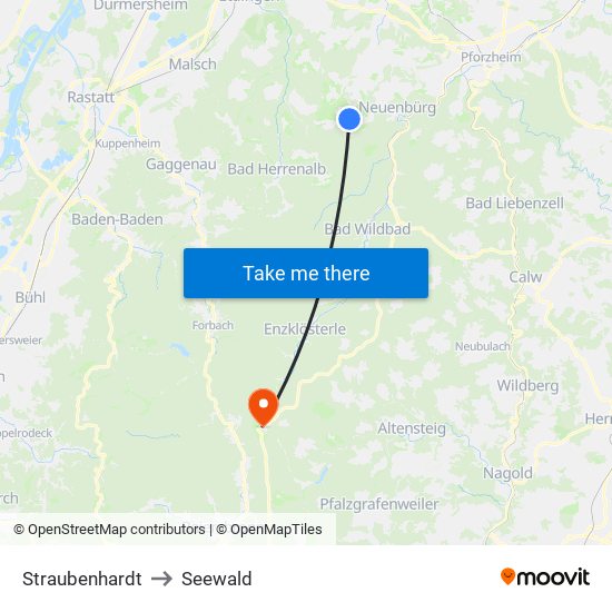 Straubenhardt to Seewald map