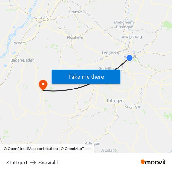 Stuttgart to Seewald map