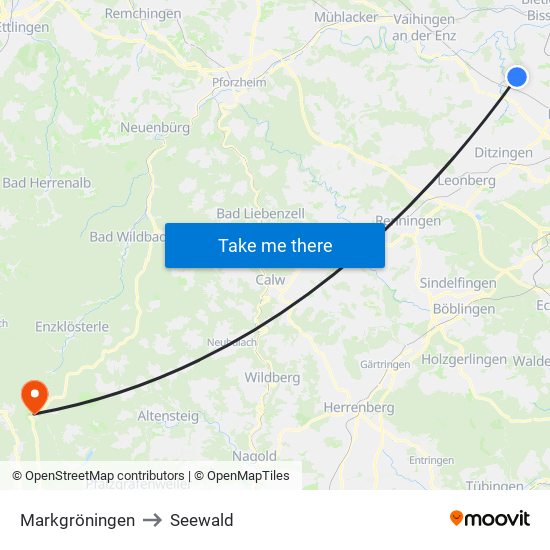 Markgröningen to Seewald map