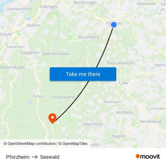 Pforzheim to Seewald map