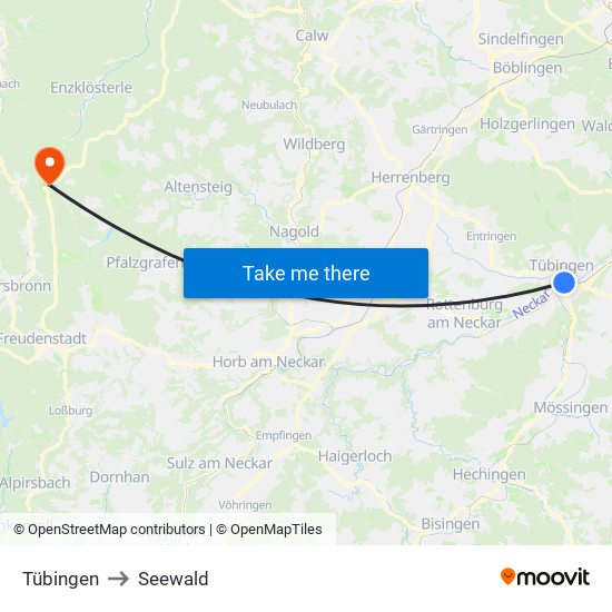 Tübingen to Seewald map
