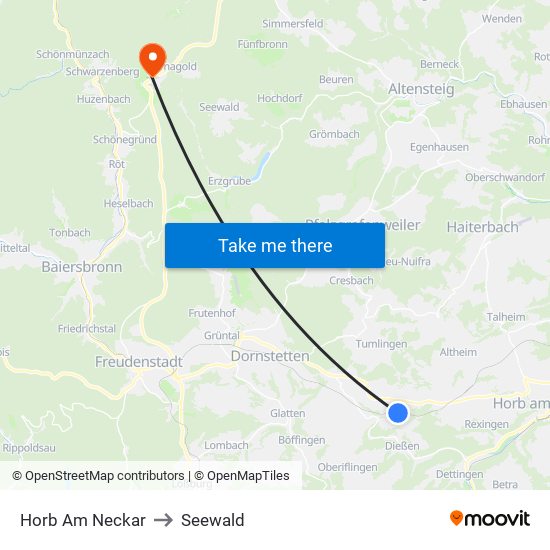 Horb Am Neckar to Seewald map