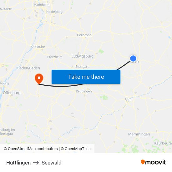 Hüttlingen to Seewald map