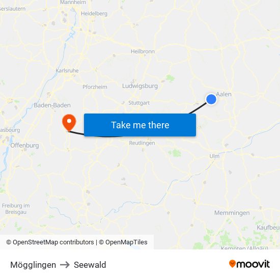 Mögglingen to Seewald map