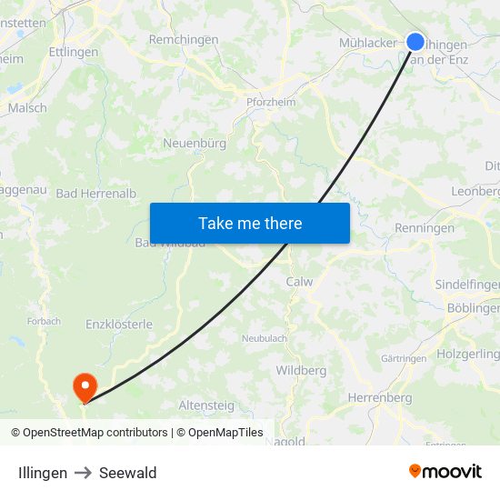 Illingen to Seewald map