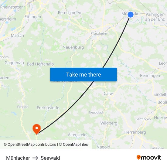 Mühlacker to Seewald map