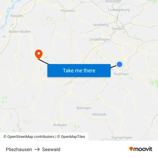 Pliezhausen to Seewald map