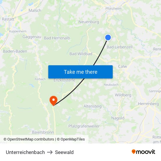 Unterreichenbach to Seewald map