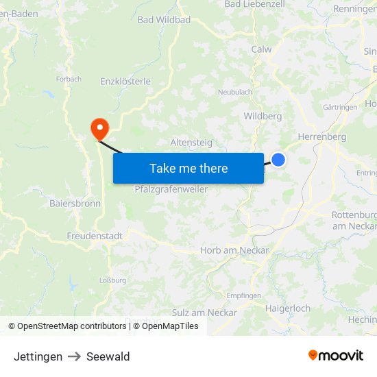 Jettingen to Seewald map