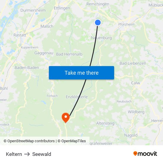 Keltern to Seewald map