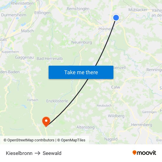 Kieselbronn to Seewald map