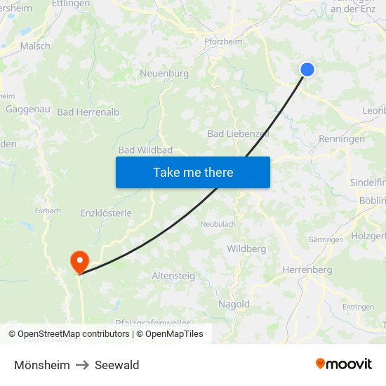 Mönsheim to Seewald map