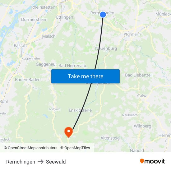 Remchingen to Seewald map