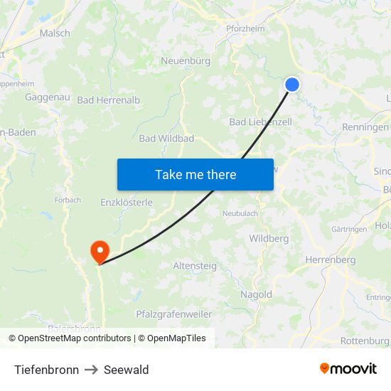 Tiefenbronn to Seewald map