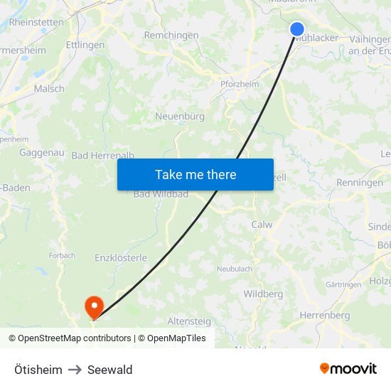 Ötisheim to Seewald map