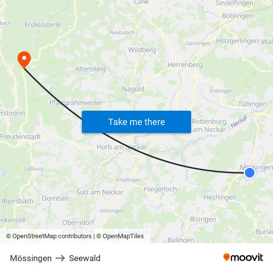 Mössingen to Seewald map