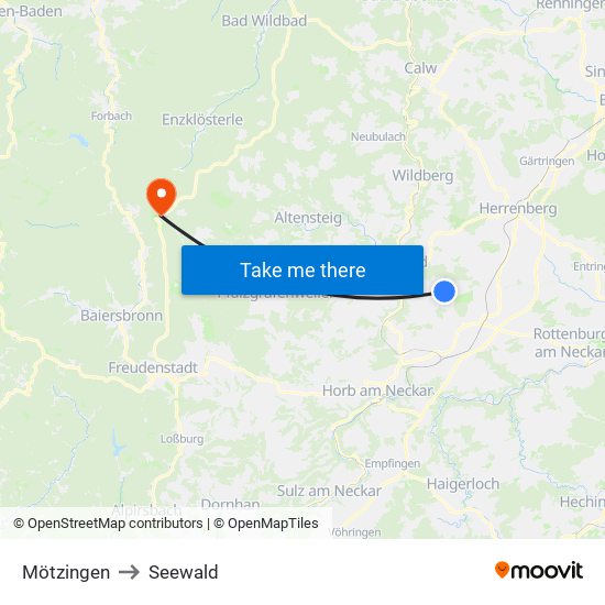 Mötzingen to Seewald map