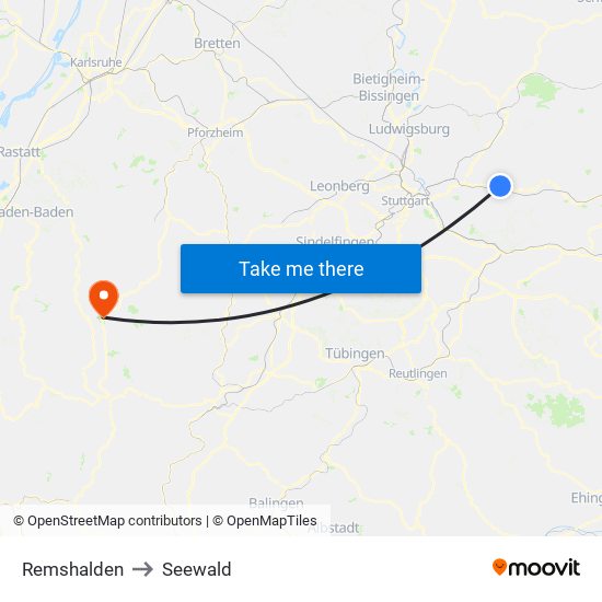 Remshalden to Seewald map