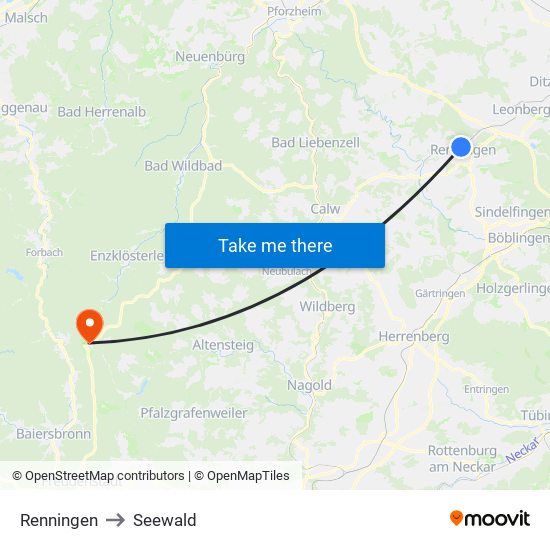 Renningen to Seewald map