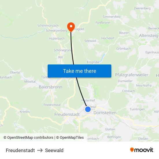 Freudenstadt to Seewald map