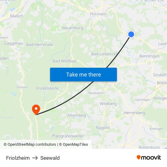 Friolzheim to Seewald map