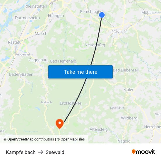 Kämpfelbach to Seewald map