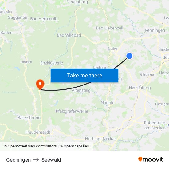 Gechingen to Seewald map