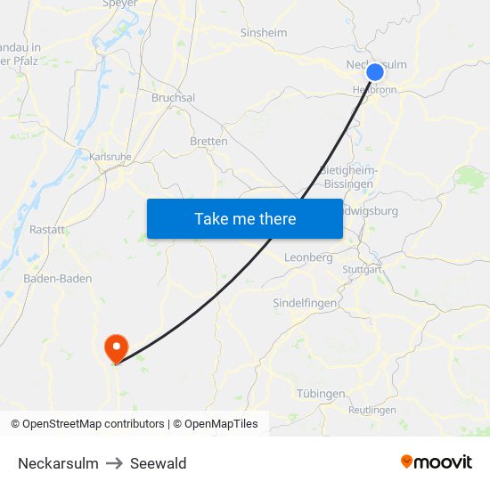 Neckarsulm to Seewald map