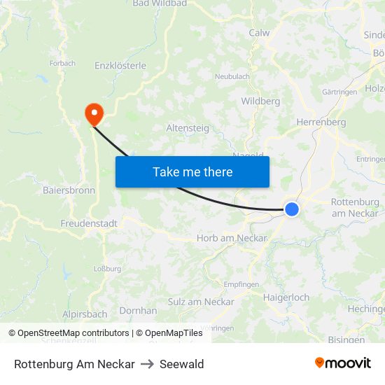 Rottenburg Am Neckar to Seewald map