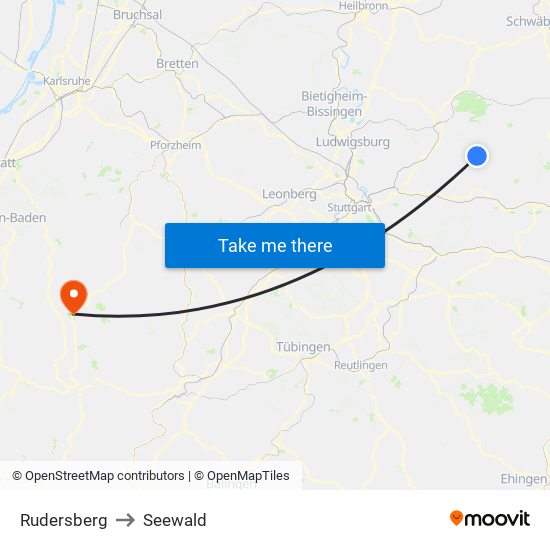 Rudersberg to Seewald map