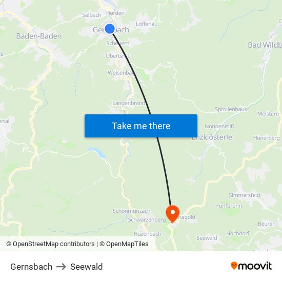 Gernsbach to Seewald map