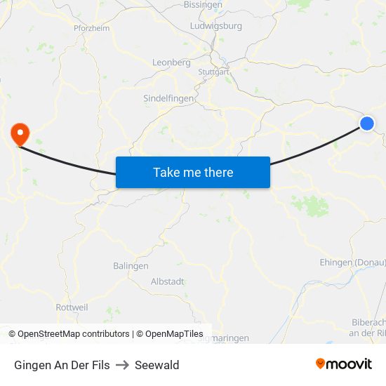 Gingen An Der Fils to Seewald map