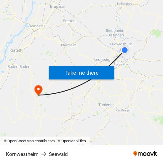 Kornwestheim to Seewald map