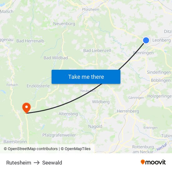 Rutesheim to Seewald map