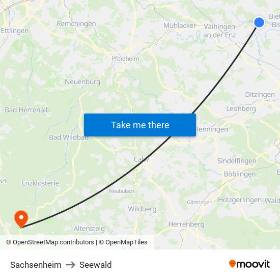 Sachsenheim to Seewald map