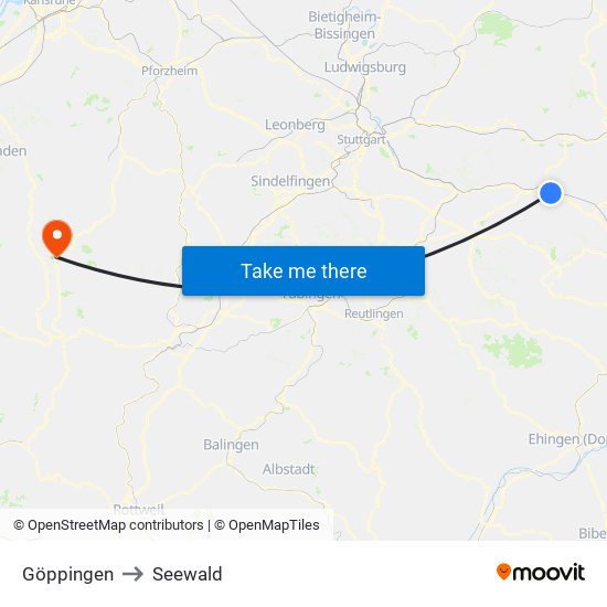 Göppingen to Seewald map