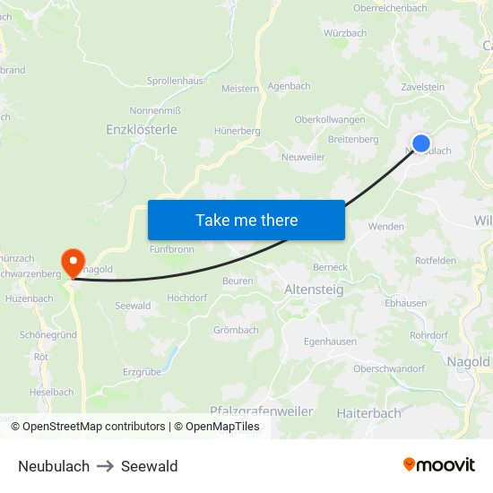 Neubulach to Seewald map